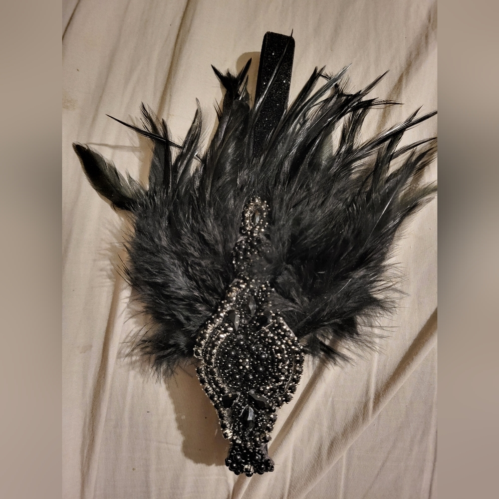 Feather and bead stretch headband